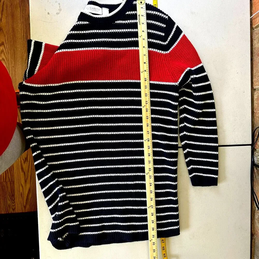Elisabeth by Liz Claiborne White/Red/Navy‎ Blue Striped Long Tunic Sweater 2XL